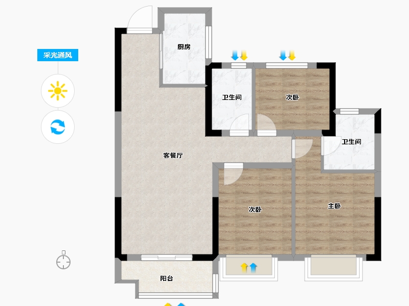 浙江省-宁波市-宝龙一城-82.77-户型库-采光通风