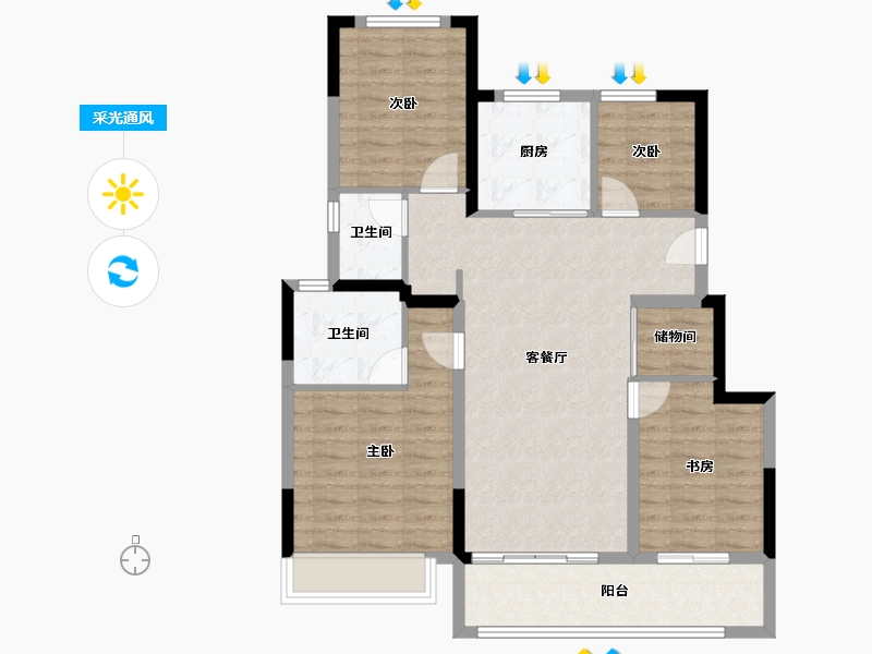 浙江省-宁波市-万科·东潮之滨-93.13-户型库-采光通风