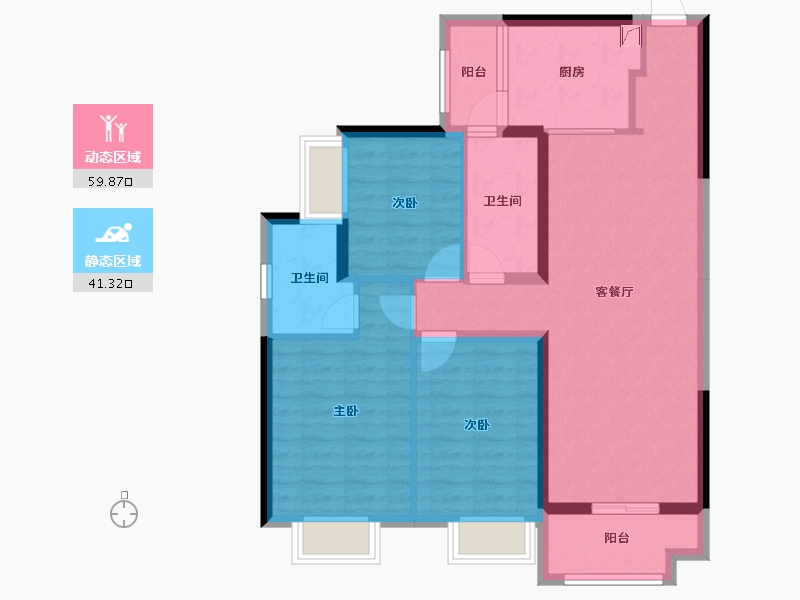 湖南省-长沙市-美的院子-90.00-户型库-动静分区