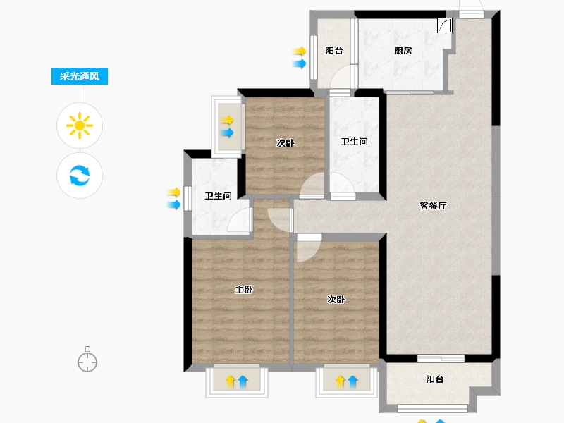 湖南省-长沙市-美的院子-90.00-户型库-采光通风