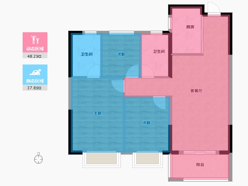 浙江省-宁波市-潮悦南塘-77.67-户型库-动静分区