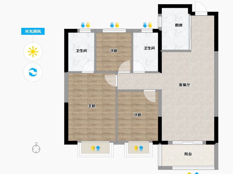 浙江省-宁波市-潮悦南塘-77.67-户型库-采光通风