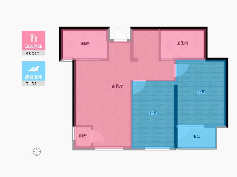 辽宁省-大连市-悦泰拾光里-74.40-户型库-动静分区