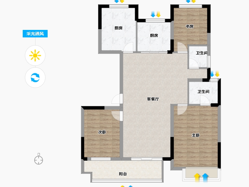 浙江省-宁波市-宝龙东望-102.86-户型库-采光通风