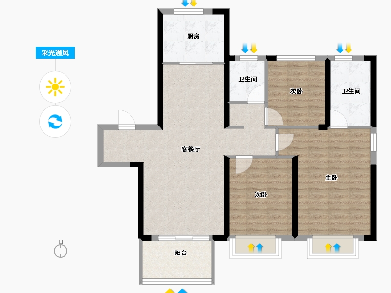 浙江省-宁波市-宝龙一城-94.67-户型库-采光通风