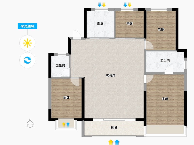 浙江省-宁波市-万科·东潮之滨-117.14-户型库-采光通风