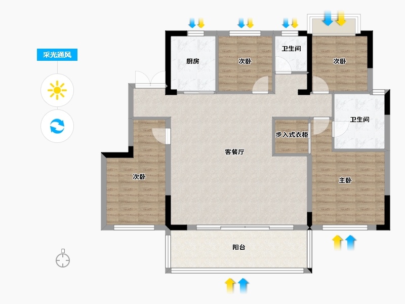 湖南省-长沙市-绿地麓湖郡-120.93-户型库-采光通风