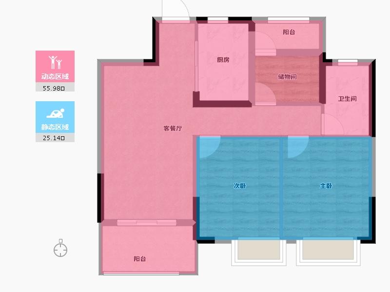 浙江省-宁波市-明洲锦绣桃源-72.57-户型库-动静分区