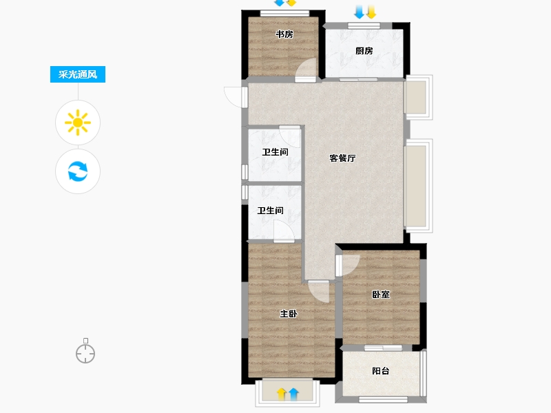 浙江省-宁波市-涌潮印-76.86-户型库-采光通风