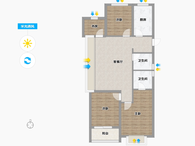 浙江省-宁波市-保利·天悦(三期)-85.38-户型库-采光通风