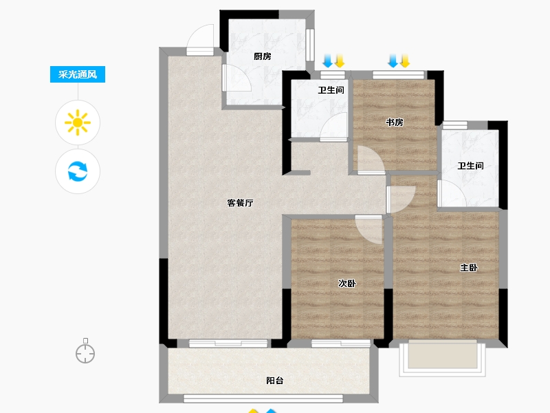 浙江省-宁波市-涌潮印-79.76-户型库-采光通风