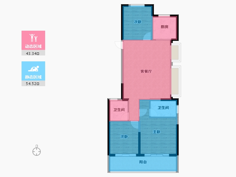 浙江省-宁波市-潮悦南塘-88.67-户型库-动静分区