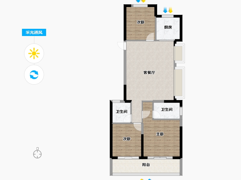 浙江省-宁波市-潮悦南塘-88.67-户型库-采光通风