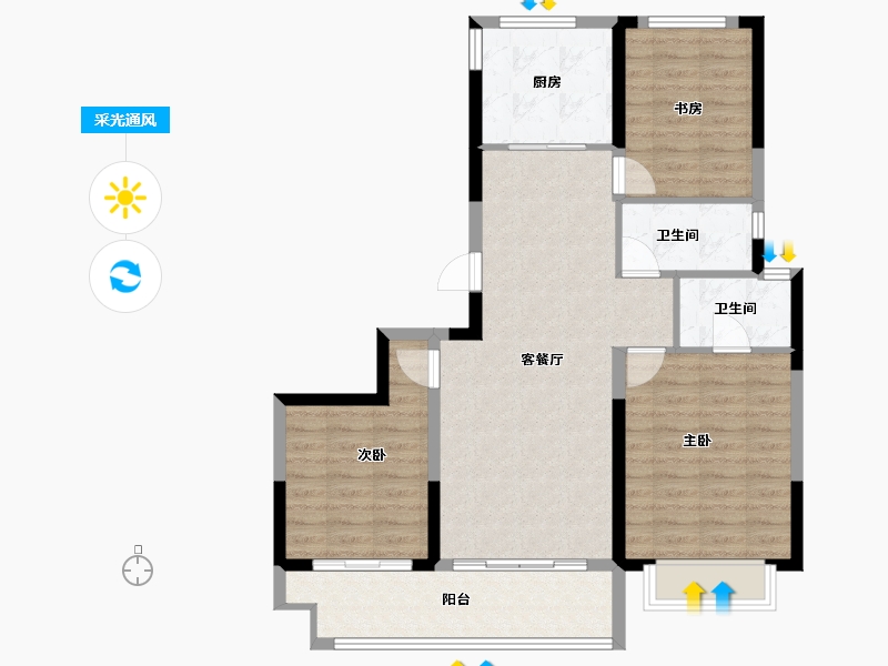 浙江省-宁波市-崇文花园-88.87-户型库-采光通风