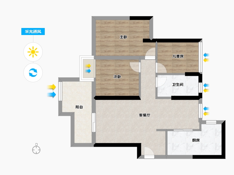 广东省-广州市-卓越招商臻珑府-62.39-户型库-采光通风