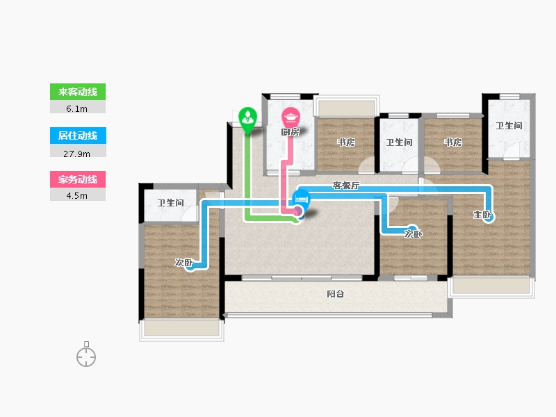 江苏省-常州市-桃花院子-140.96-户型库-动静线