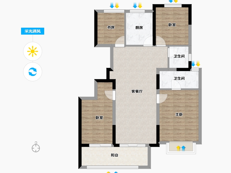 浙江省-宁波市-涌潮印-94.96-户型库-采光通风