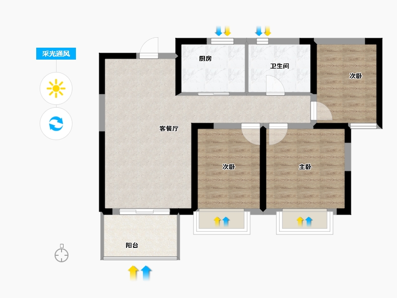 浙江省-宁波市-宝龙一城-74.86-户型库-采光通风