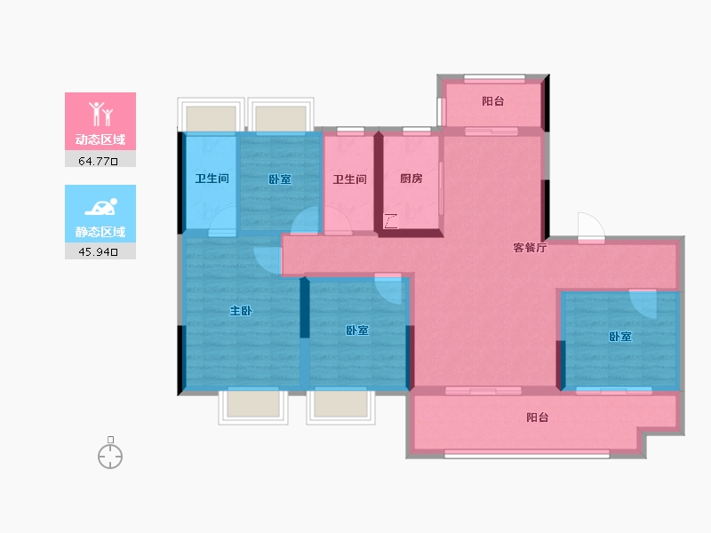 湖南省-长沙市-美的院子-98.33-户型库-动静分区