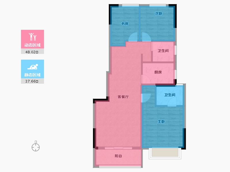 浙江省-宁波市-宝龙东望-76.67-户型库-动静分区