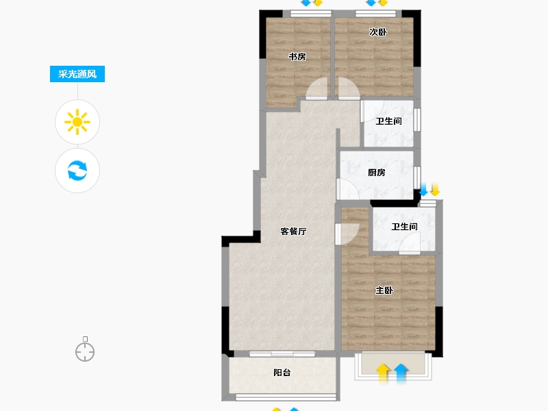 浙江省-宁波市-宝龙东望-76.67-户型库-采光通风