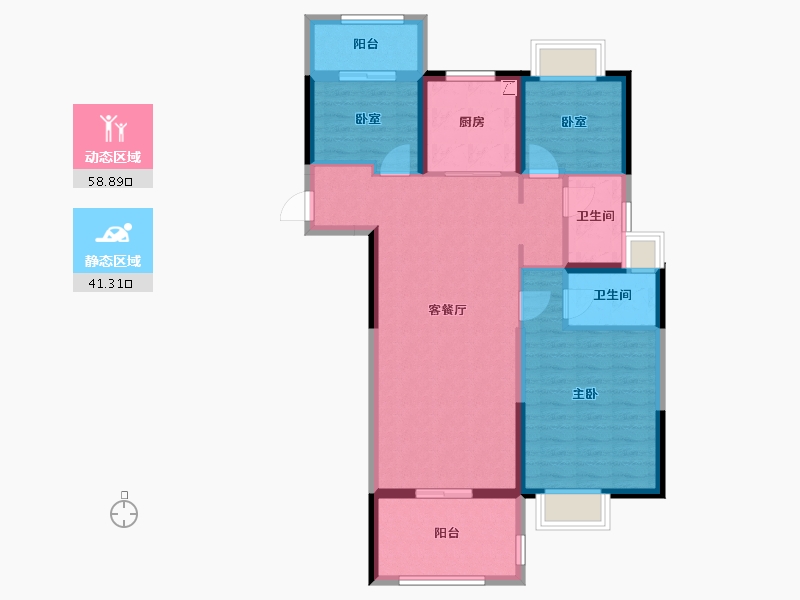 湖南省-长沙市-美的院子-89.50-户型库-动静分区