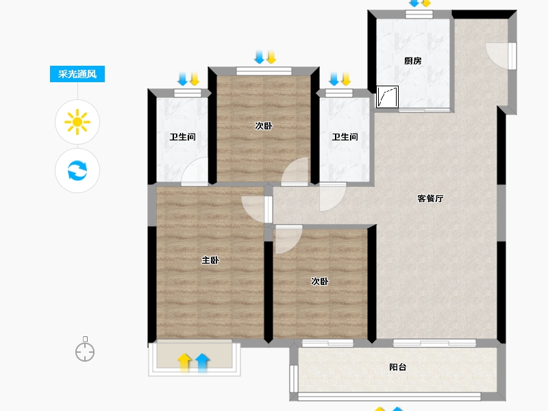 江苏省-镇江市-绿地·翠园-85.44-户型库-采光通风