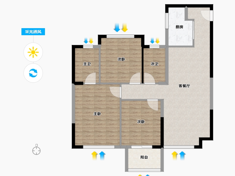 福建省-泉州市-南安中骏云景府-102.95-户型库-采光通风