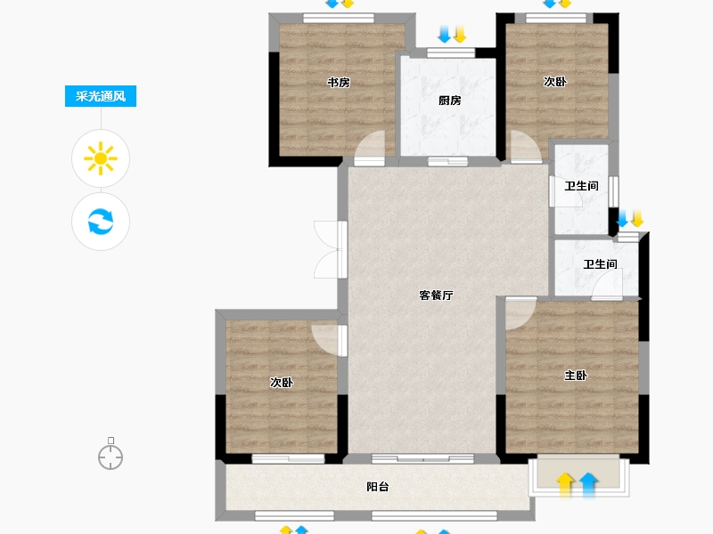 浙江省-宁波市-崇文花园-96.78-户型库-采光通风