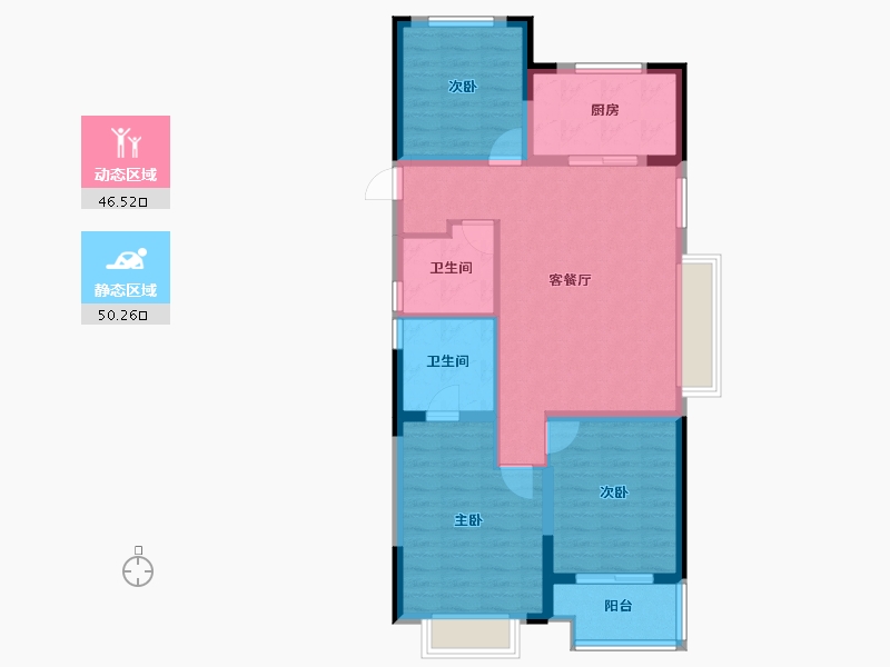 浙江省-宁波市-宝龙一城-86.86-户型库-动静分区