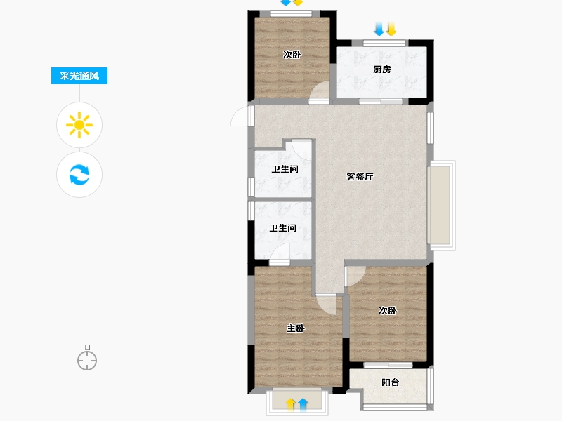 浙江省-宁波市-宝龙一城-86.86-户型库-采光通风