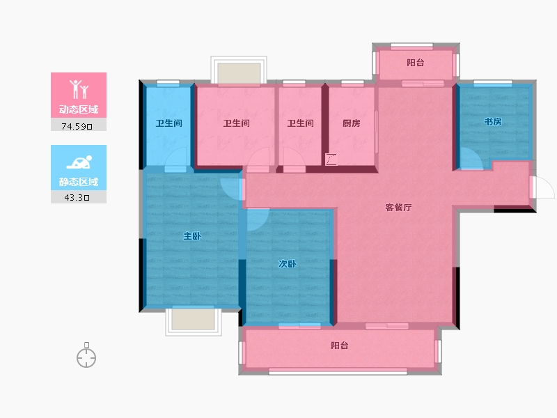 湖南省-长沙市-美的院子-104.58-户型库-动静分区