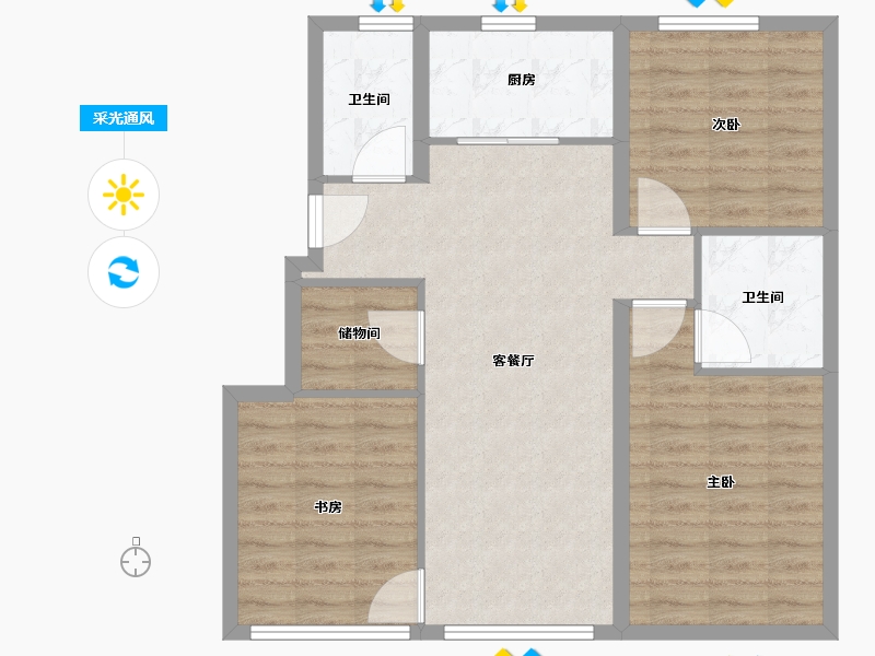 辽宁省-大连市-融创海逸长洲-80.00-户型库-采光通风