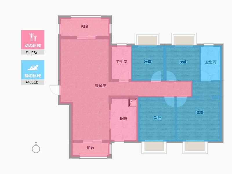 湖南省-长沙市-美的院子-94.79-户型库-动静分区