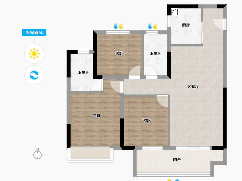 江苏省-常州市-中梁中南拾光印-86.39-户型库-采光通风