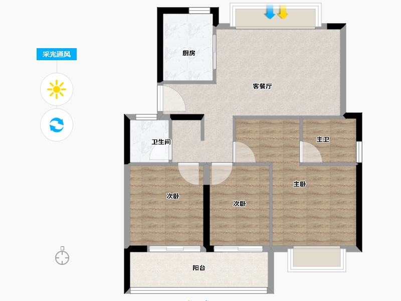 福建省-泉州市-美的云玺台-82.08-户型库-采光通风