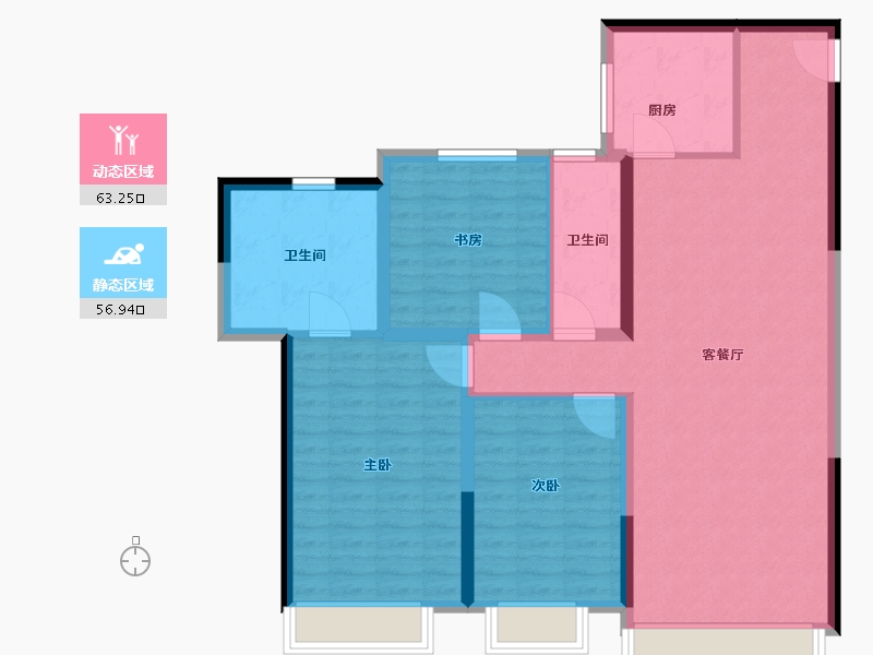 辽宁省-大连市-富力东堤湾畔-108.80-户型库-动静分区