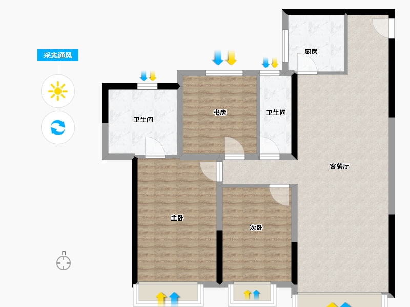 辽宁省-大连市-富力东堤湾畔-108.80-户型库-采光通风