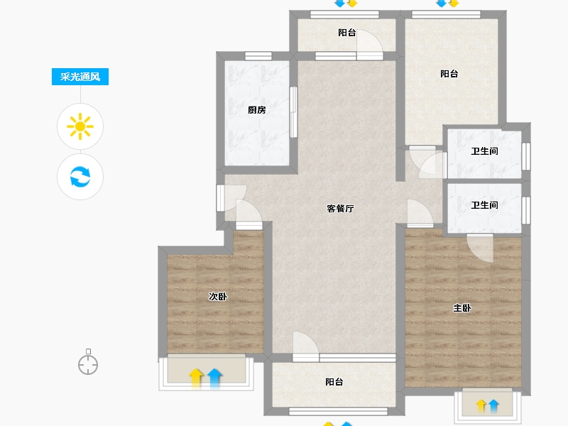 山东省-淄博市-南益名士华府-96.96-户型库-采光通风