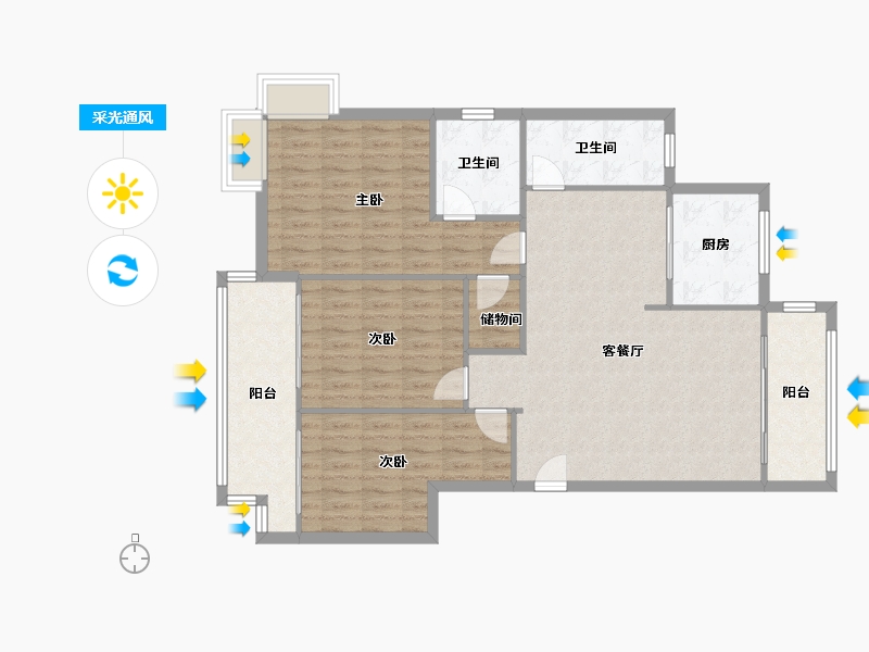 湖北省-武汉市-新绿美地社区-115.00-户型库-采光通风