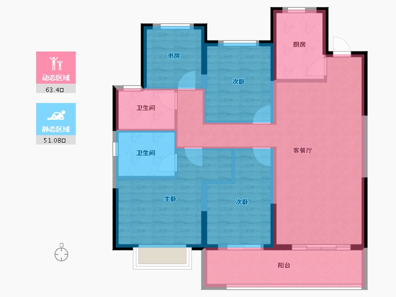 浙江省-宁波市-潮悦南塘-102.87-户型库-动静分区