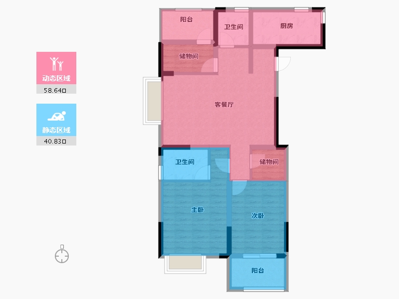 浙江省-宁波市-明洲锦绣桃源-88.05-户型库-动静分区