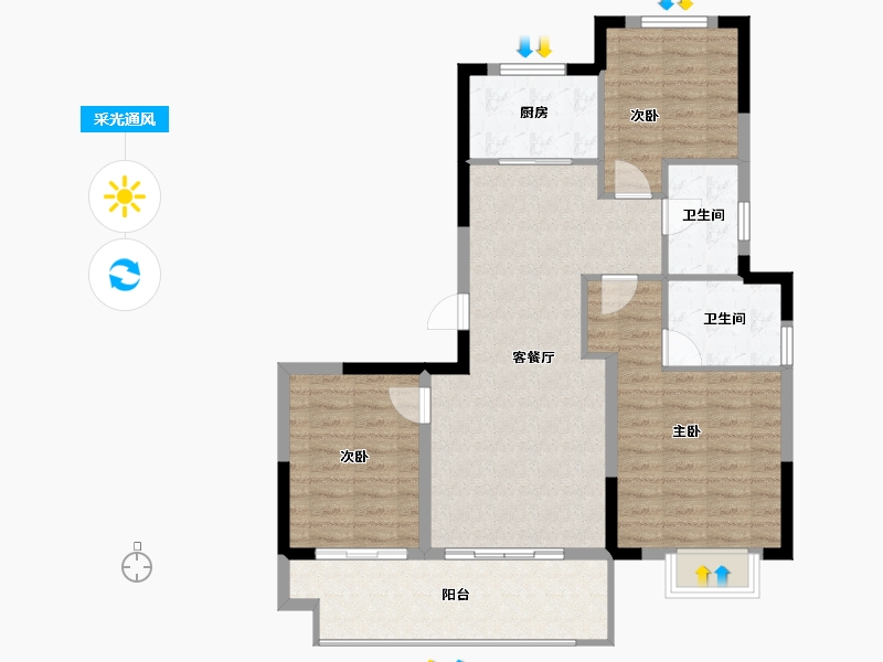 浙江省-宁波市-明洲锦绣桃源-93.77-户型库-采光通风