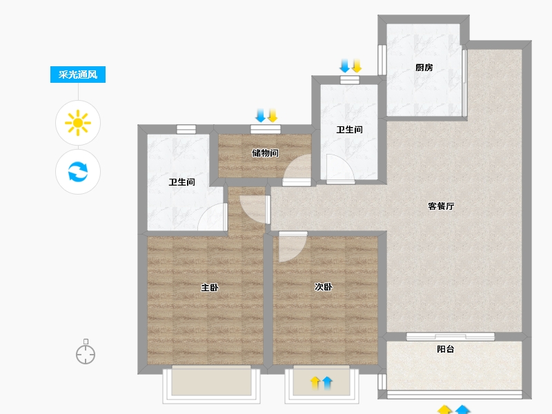 浙江省-宁波市-保利·天悦(三期)-77.58-户型库-采光通风