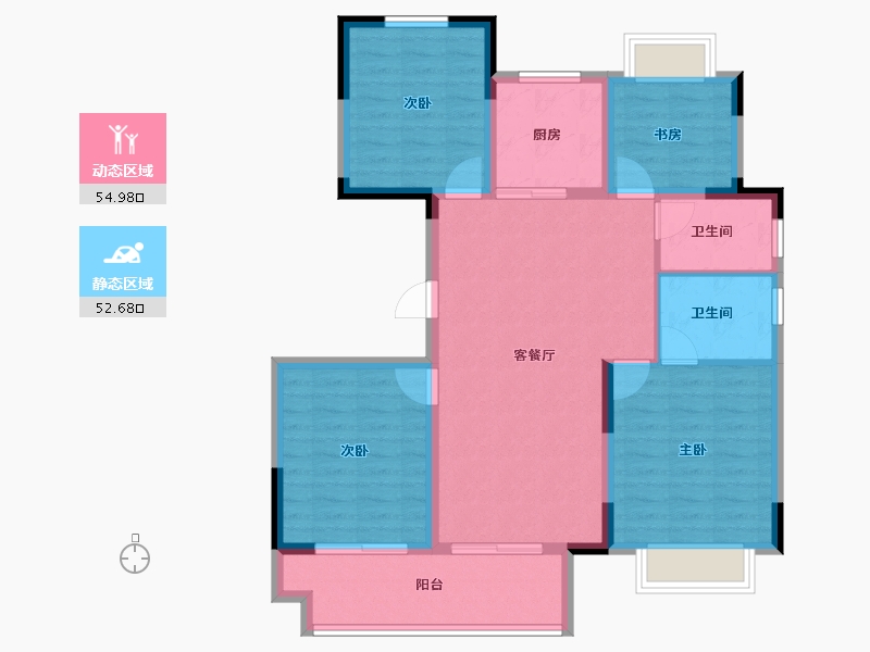 江苏省-常州市-东方君开-96.80-户型库-动静分区