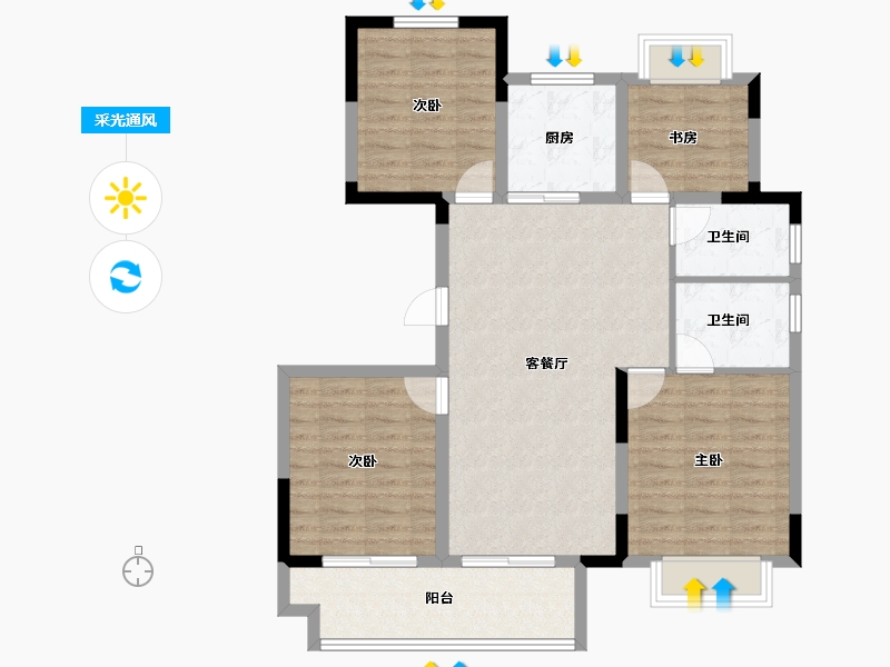 江苏省-常州市-东方君开-96.80-户型库-采光通风