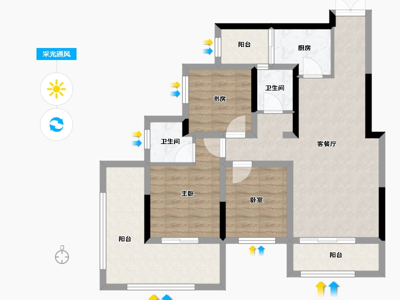 贵州省-贵阳市-利亚奥林花园-81.60-户型库-采光通风