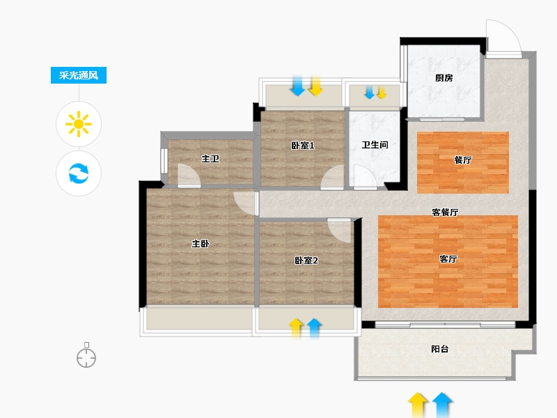 贵州省-贵阳市-贵阳小关万达广场-96.00-户型库-采光通风