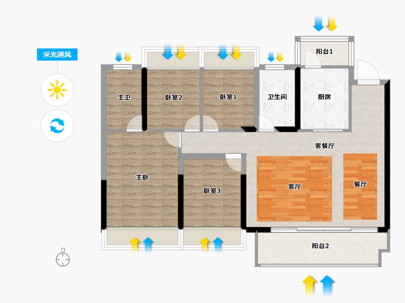 贵州省-贵阳市-贵阳小关万达广场-104.09-户型库-采光通风