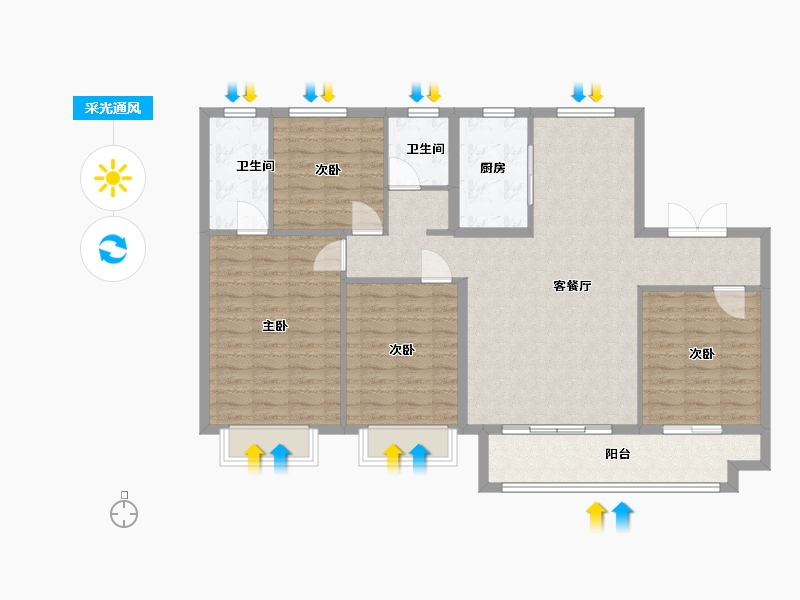 山东省-济南市-鑫都·紫宸府-113.00-户型库-采光通风